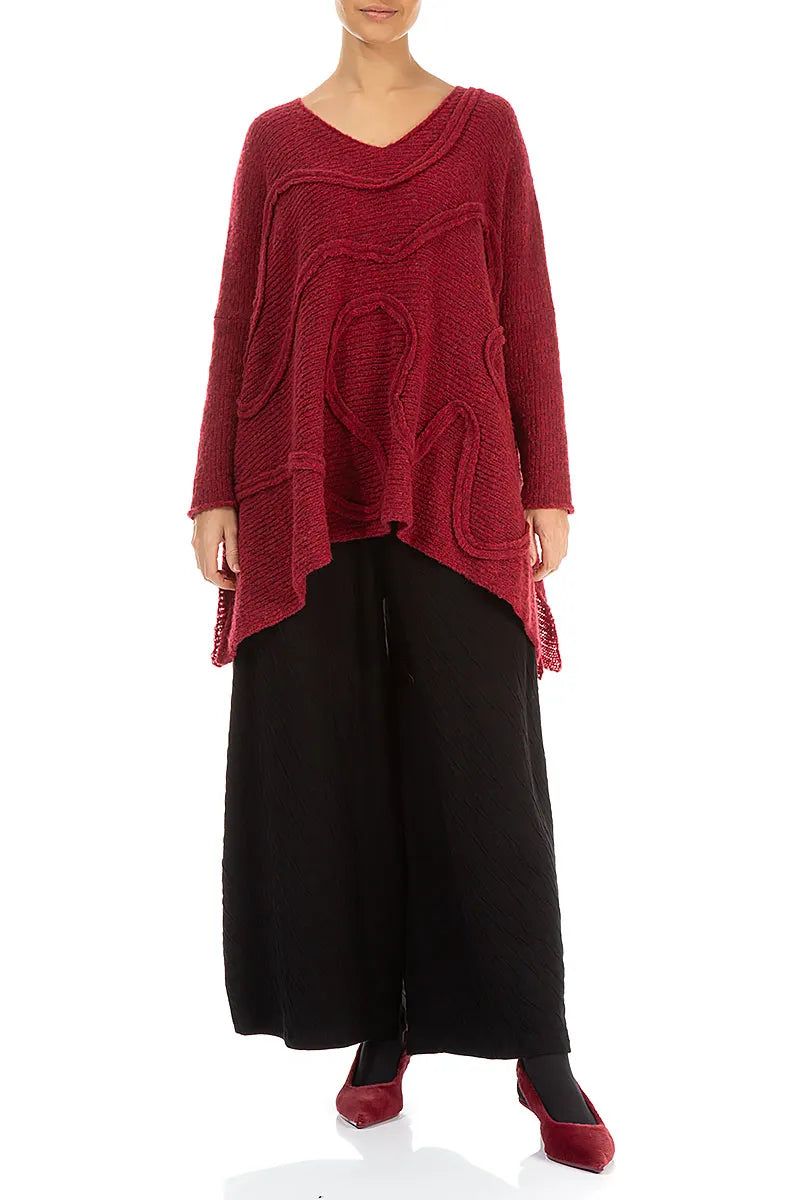 Wide Wavy Seam Ruby Red Wool Sweater 5