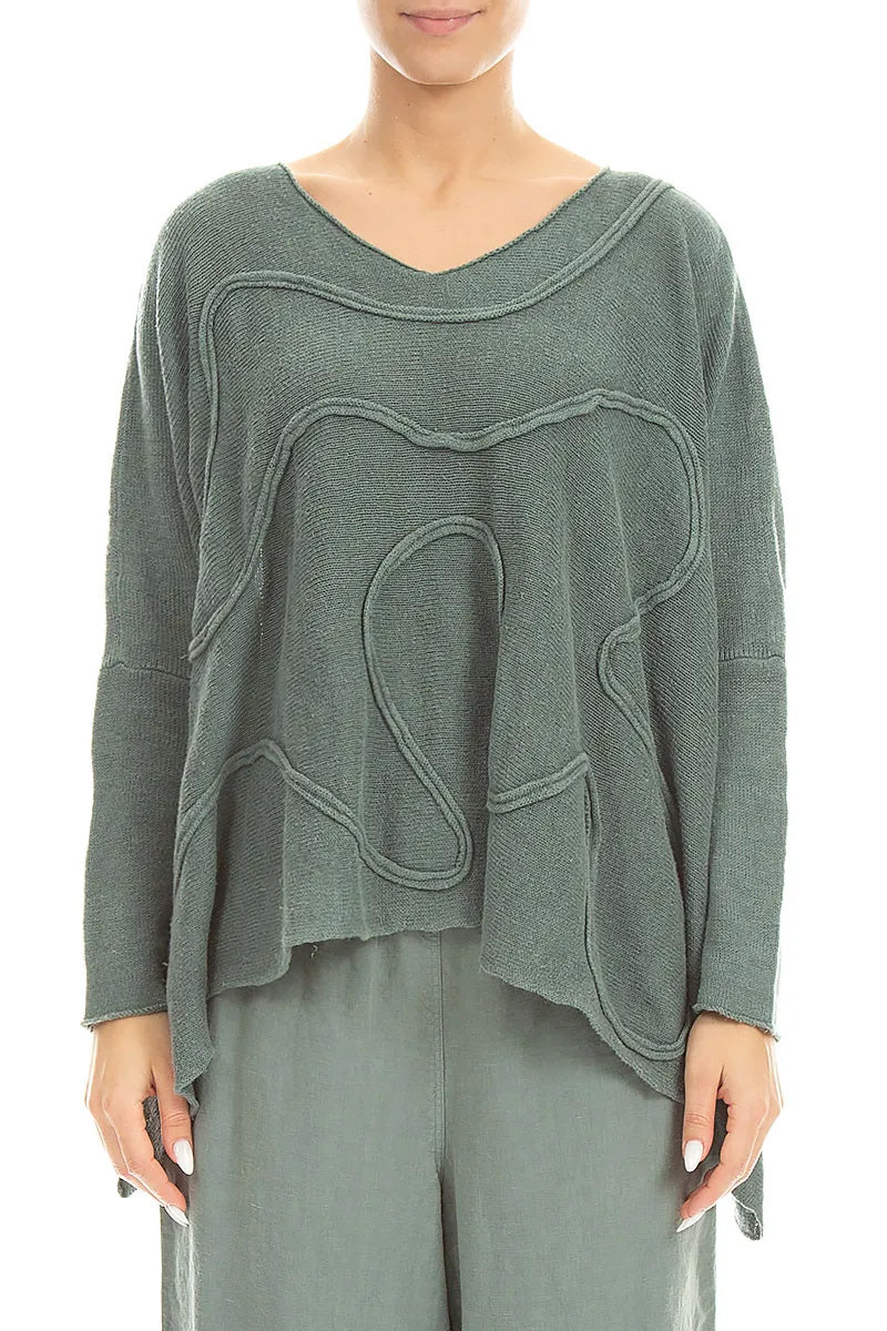 Wide Wavy Seam Sage Linen Jumper 1