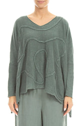 Wide Wavy Seam Sage Linen Jumper 1