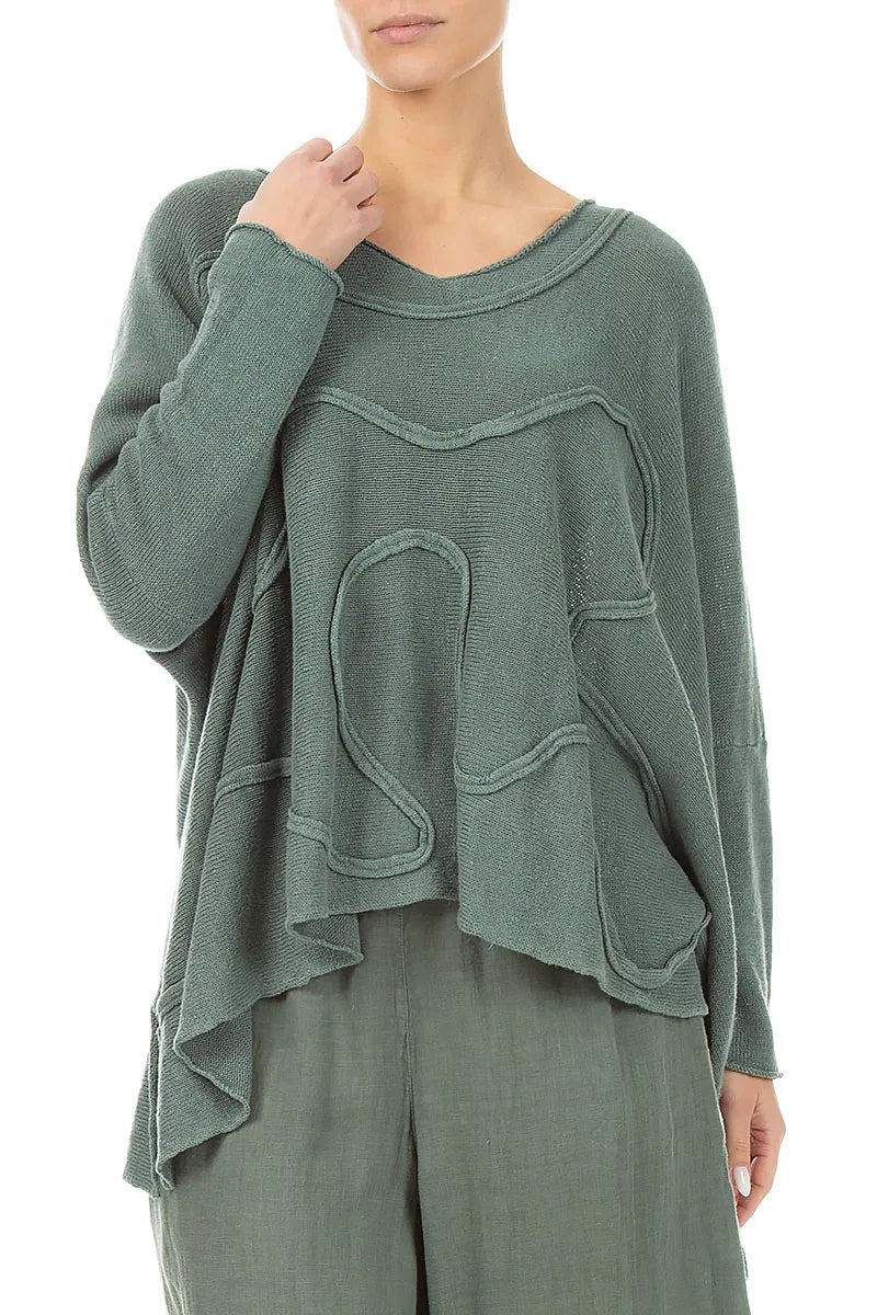 Wide Wavy Seam Sage Linen Jumper 3