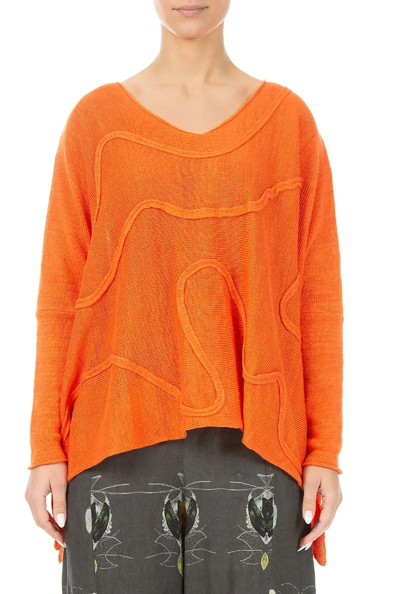 Wide Wavy Seam Spiced Orange Linen Jumper