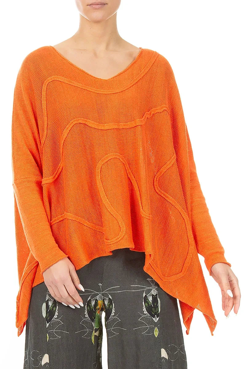 Wide Wavy Seam Spiced Orange Linen Jumper