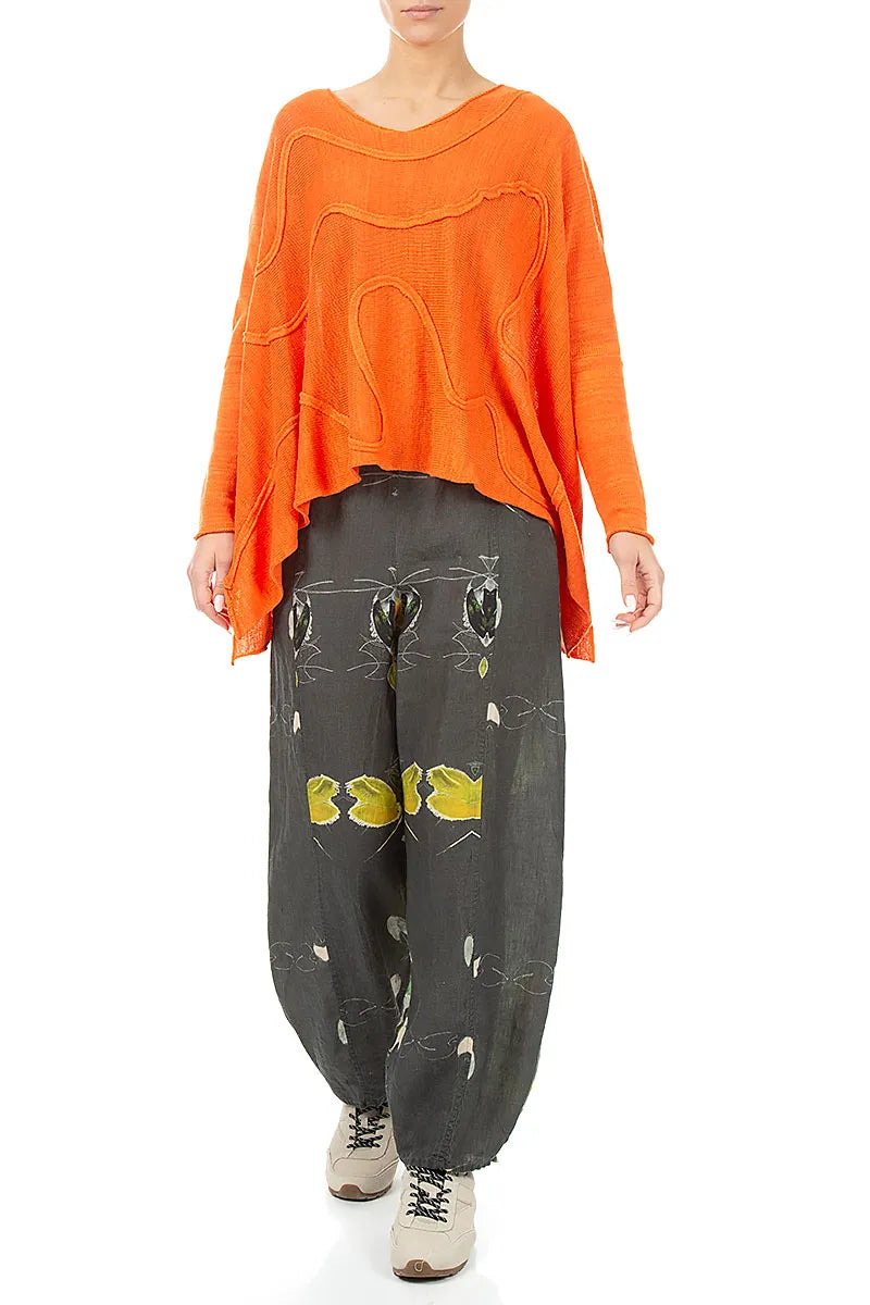 Wide Wavy Seam Spiced Orange Linen Jumper