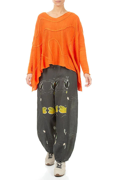 Wide Wavy Seam Spiced Orange Linen Jumper
