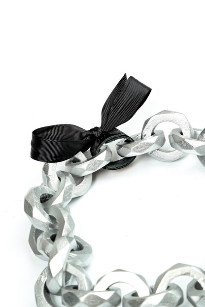 Wooden Loop Silver Chain Necklace