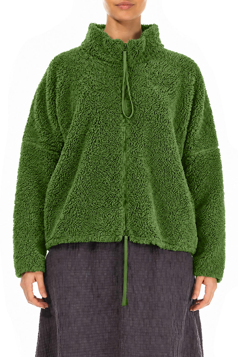 Zips Shamrock Green Teddy Cotton Jacket 1