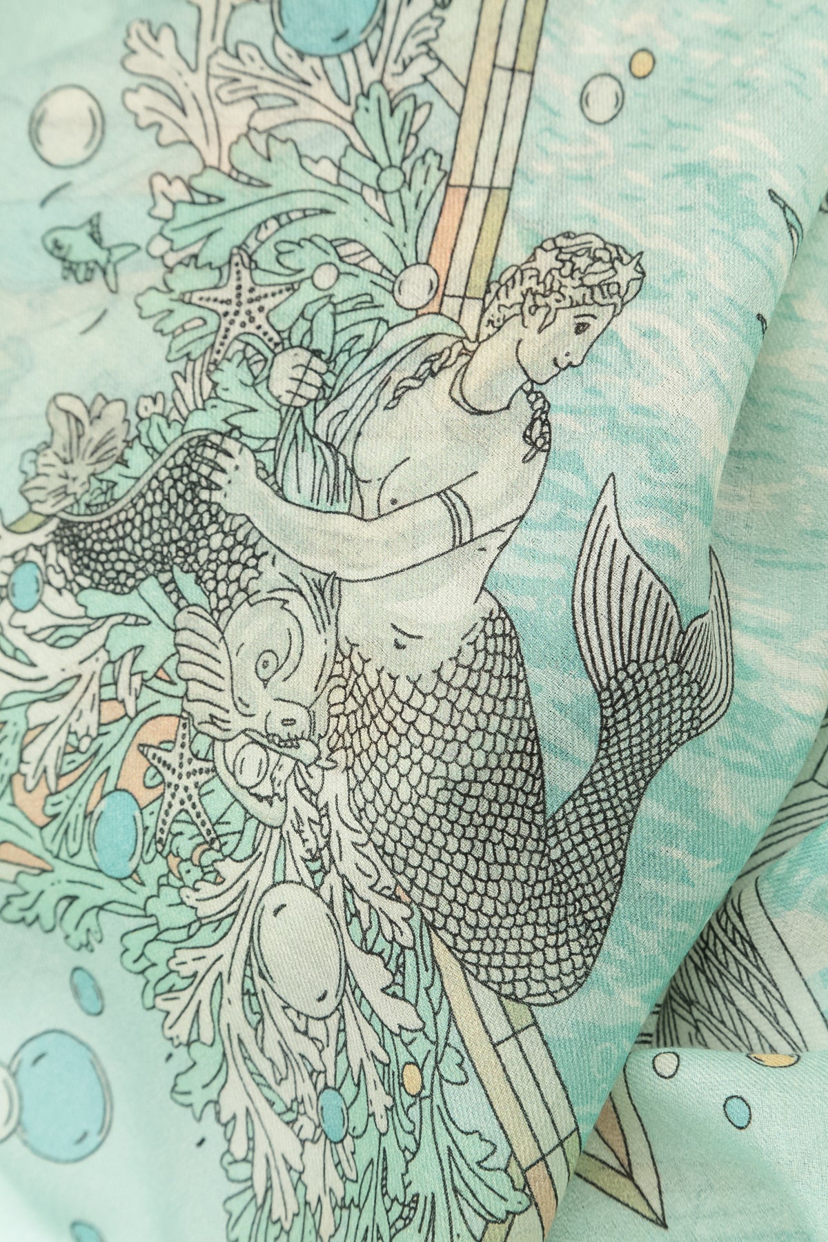 Antiker türkisfarbener Kaschmir-Seidenschal