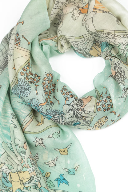 Antiker türkisfarbener Kaschmir-Seidenschal