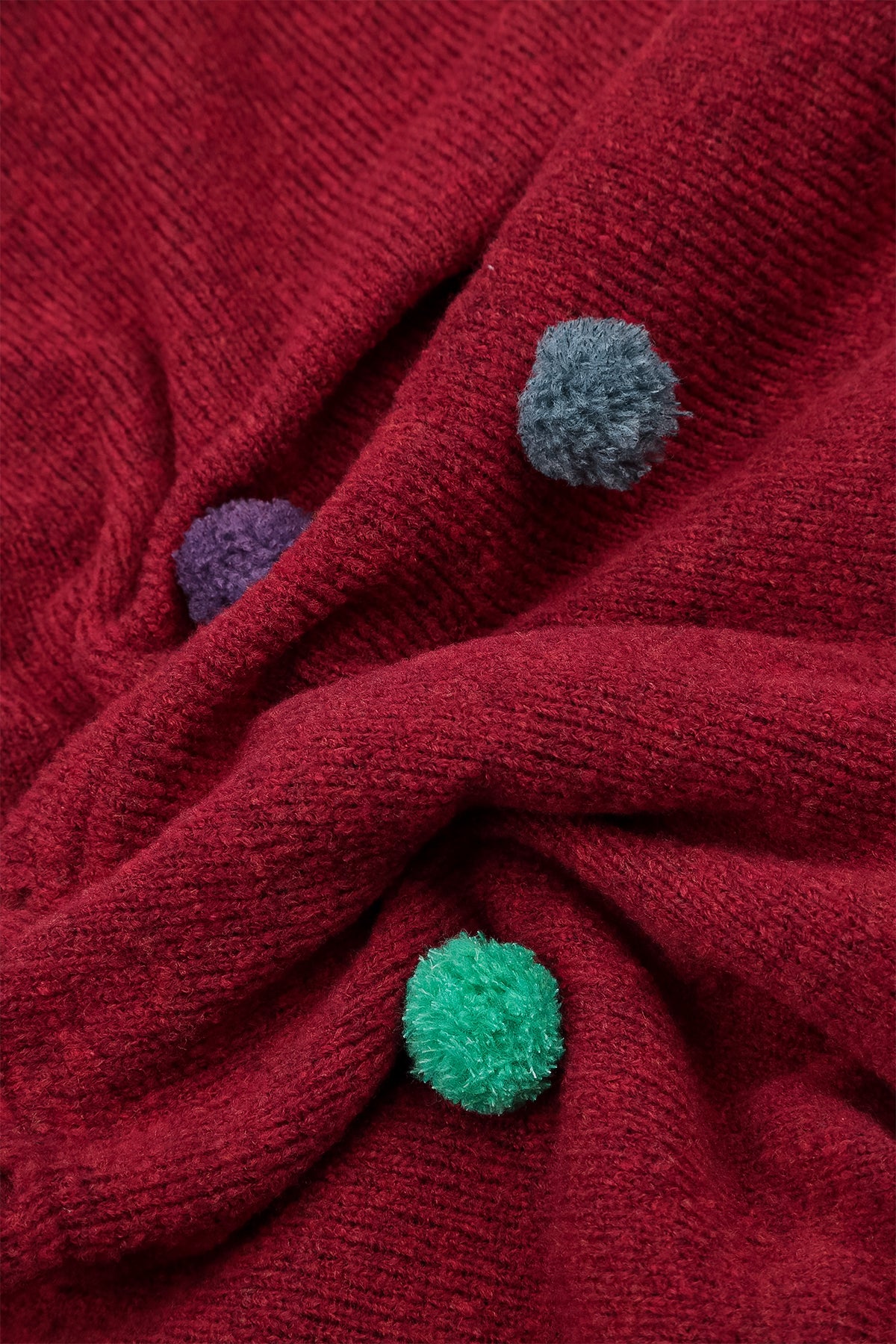 Pom-Pom Ruby Red Wool Cardigan 6