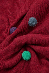 Pom-Pom Ruby Red Wool Cardigan 6