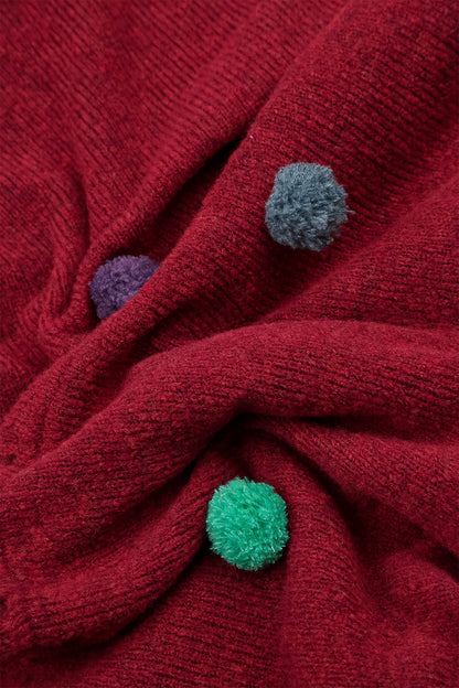 Pom-Pom Ruby Red Wool Cardigan 6