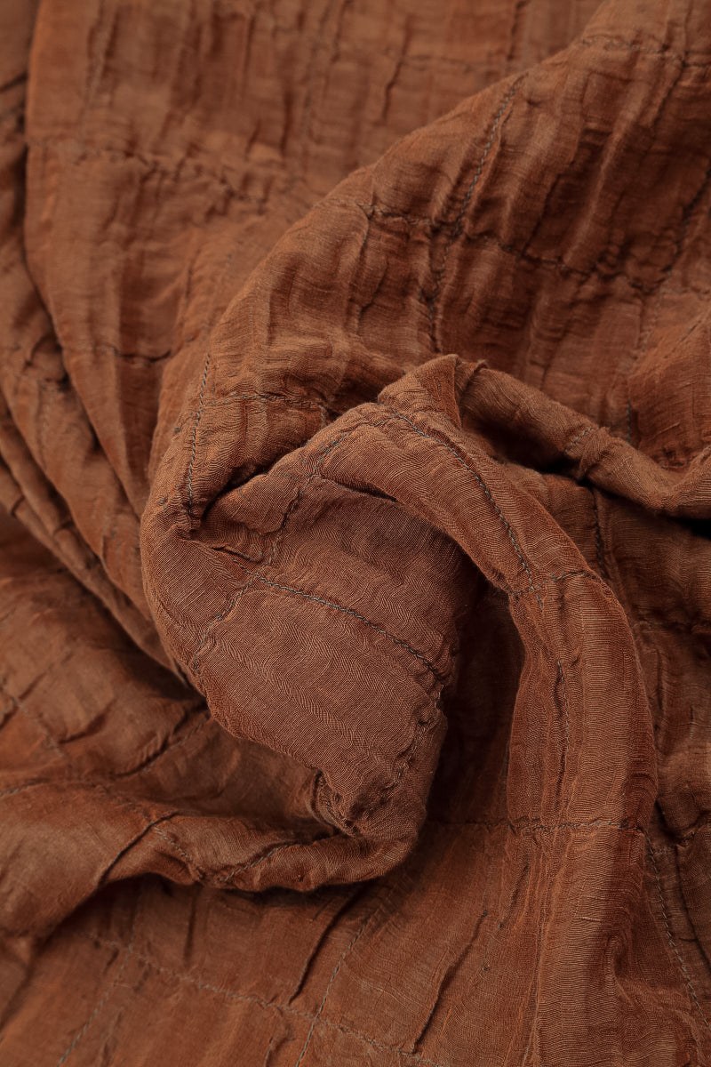 Aged Copper Pleated Silk Linen Blouse 5