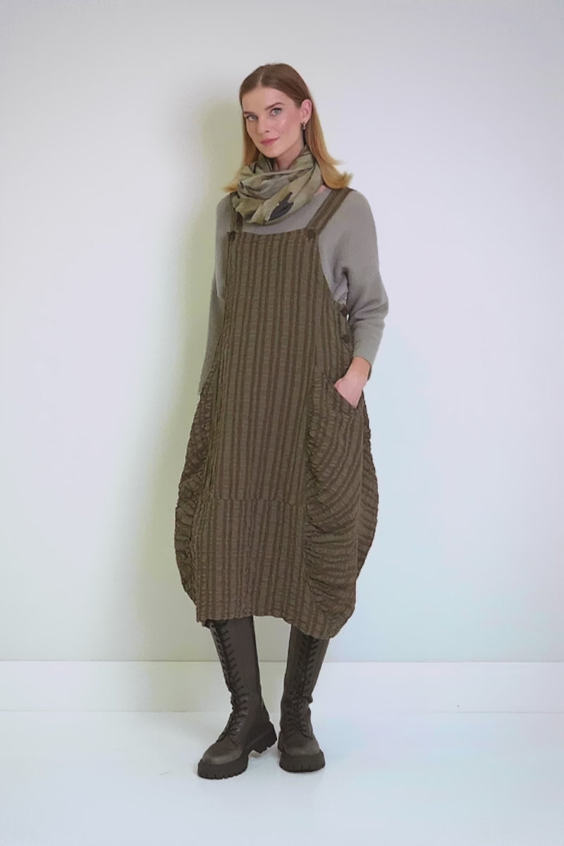 Aged Copper Checkered Linen Cotton Pinafore Dress