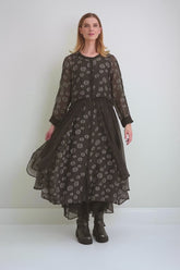 Draped Waist Grey Silver Bubbles Silk Dress 8