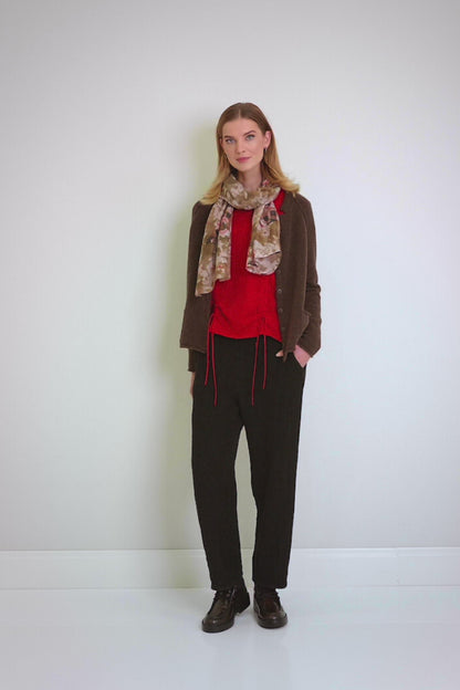 Ruched Front Cherry Red Cotton Blouse