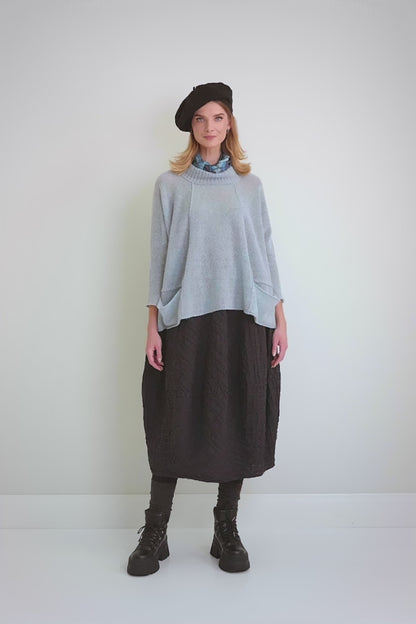 Ribbed Neck Silver Blue Wool Sweater