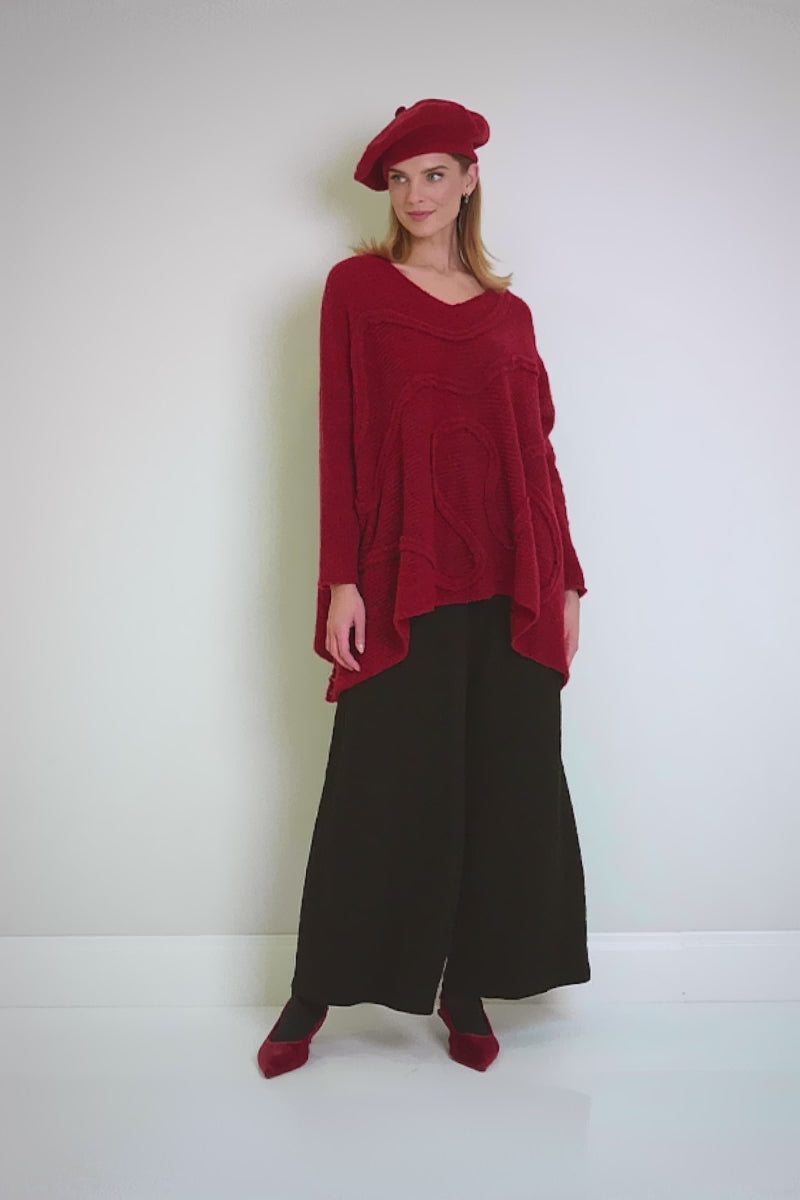Wide Wavy Seam Ruby Red Wool Sweater 8