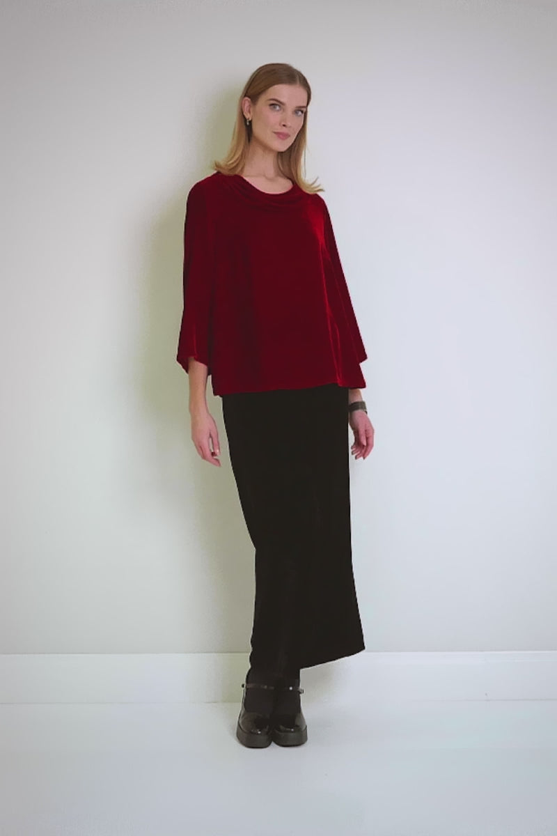 Cowl Neck Cherry Red Silk Velvet Blouse 7