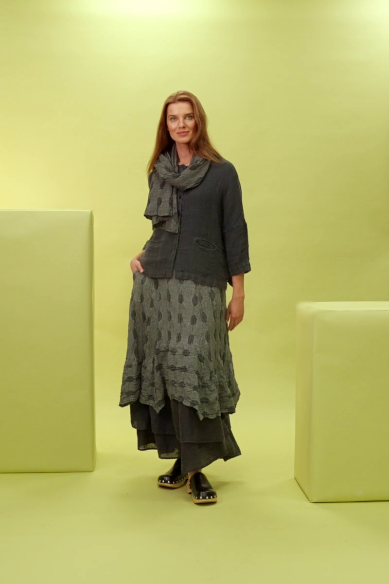 Boxy Graphite Textured Linen Jacket Blouse 8