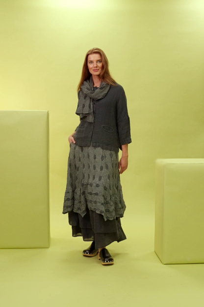 Boxy Graphite Textured Linen Jacket Blouse 8