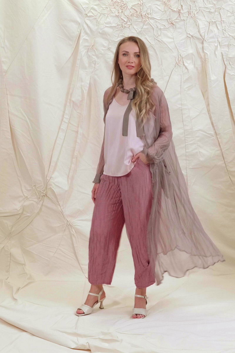 Buttoned Greige Silk Chiffon Jacket 8