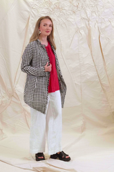 Collar Raw Edge Black & White Check Linen Jacket 7