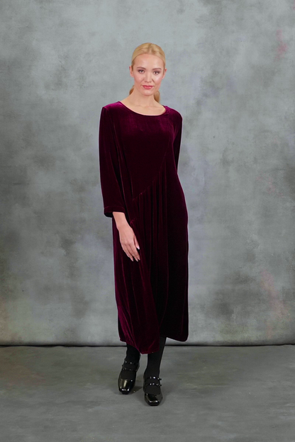 Draped Magenta Silk Velvet Dress 7