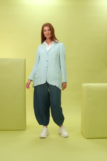 Flared Crinkled Ice Blue Silk Jacket 6