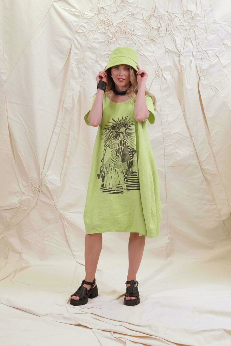 Lime Artique Linen Midi Dress 7