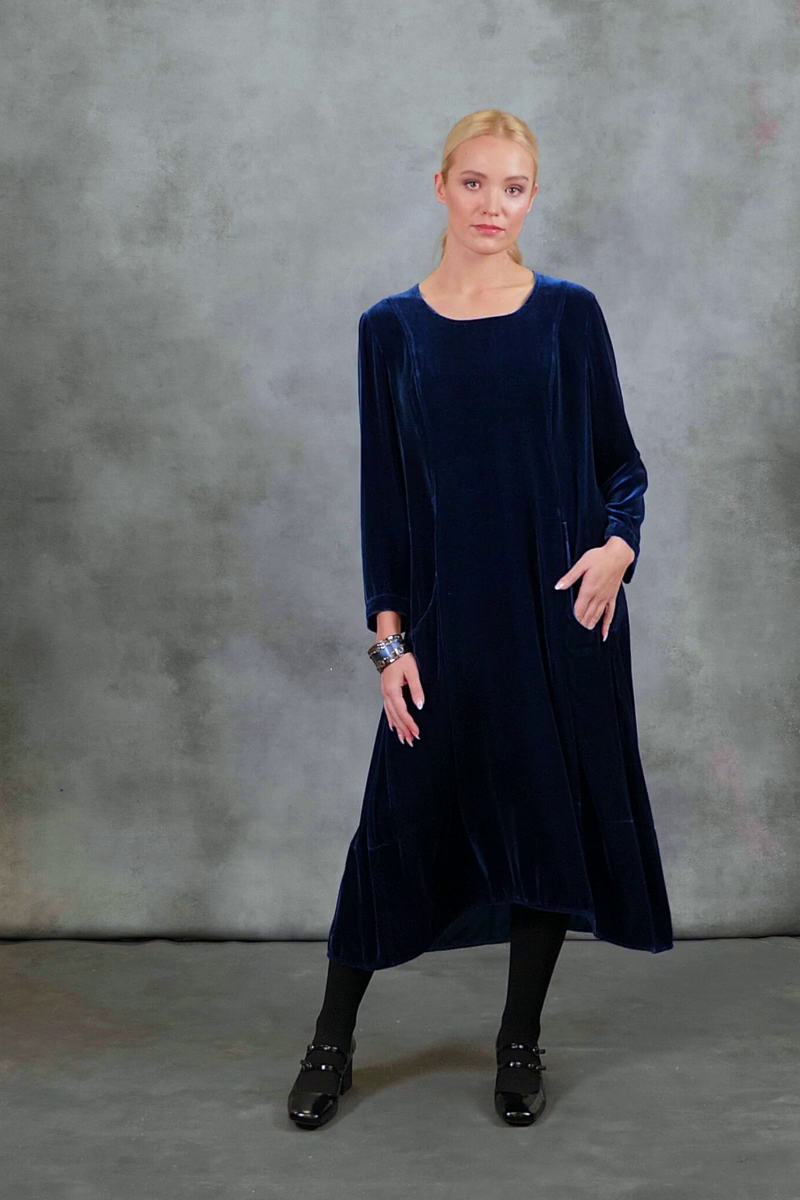A-Line Azure Silk Velvet Dress 7