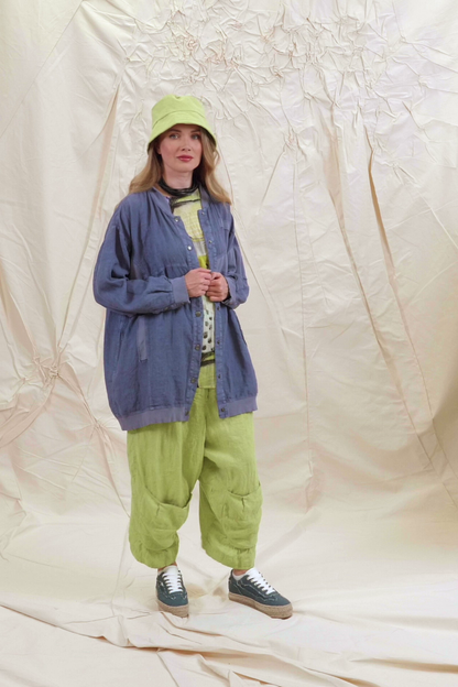 Loose Blue Off-Dye Linen Bomber Jacket 8
