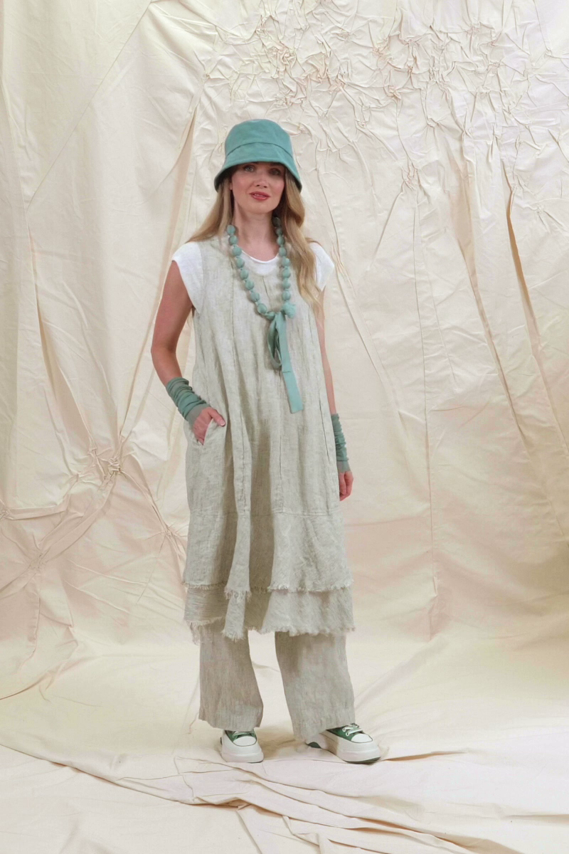 Midi Striped Sand Linen Dress 7