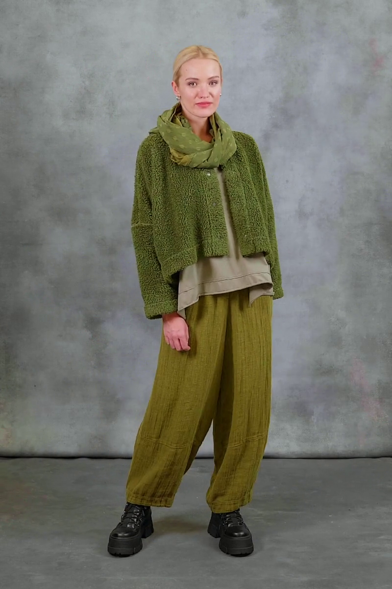 Snap Front Olive Teddy Cotton Jacket 8