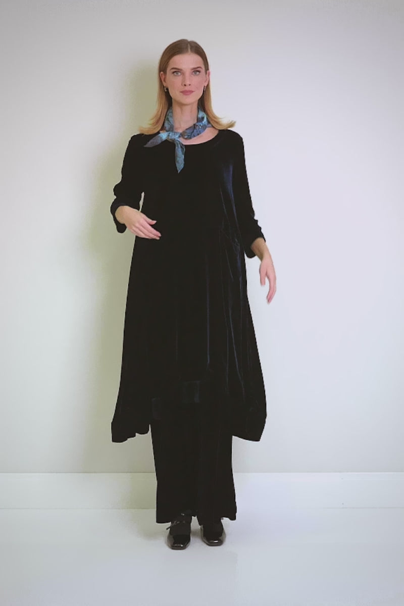A-line Royal Blue Silk Velvet Dress