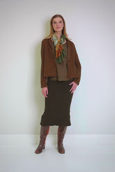 Short Aged Copper Textured Silk Linen Jacket 6