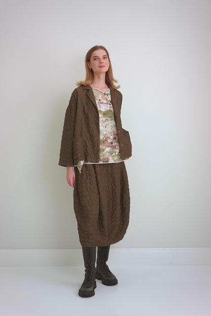 Balloon Pleated Aged Copper Silk Bamboo Skirt