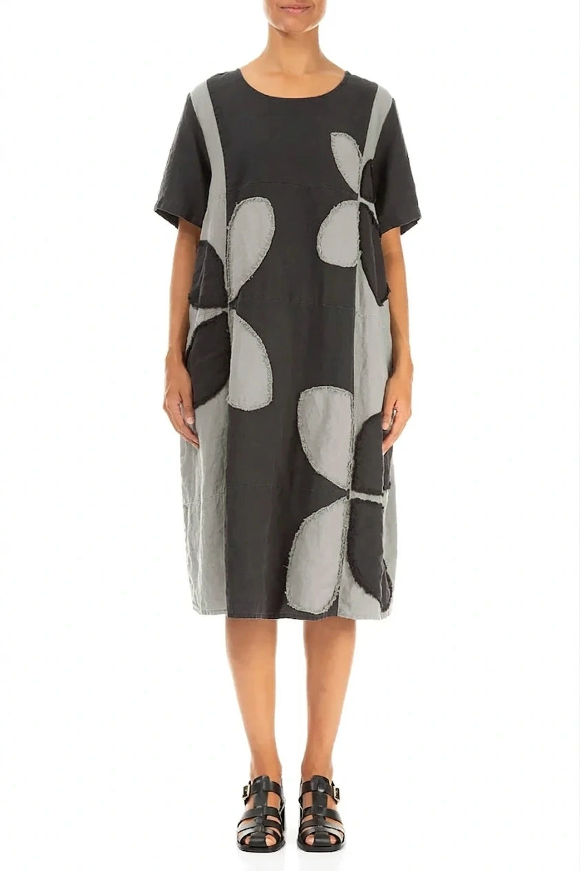 Silver Grey Petal Linen Dress 1