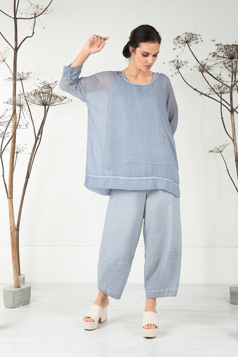 Wide Washed Effect Denim Silk Linen Trousers 6