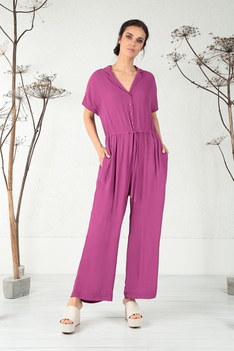 Buttoned Orchid Viscose Jumpsuit 7