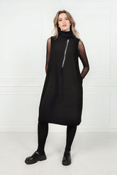 Cowl Neck Side Zip Black Cotton Jersey Dress 6