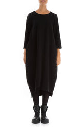Asymmetrical Black Jersey Cotton Dress 1