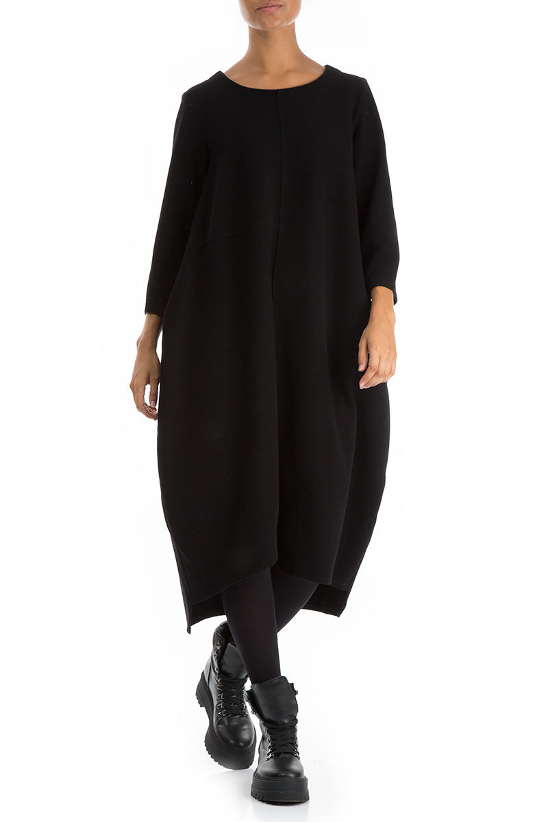 Asymmetrical Black Jersey Cotton Dress 3