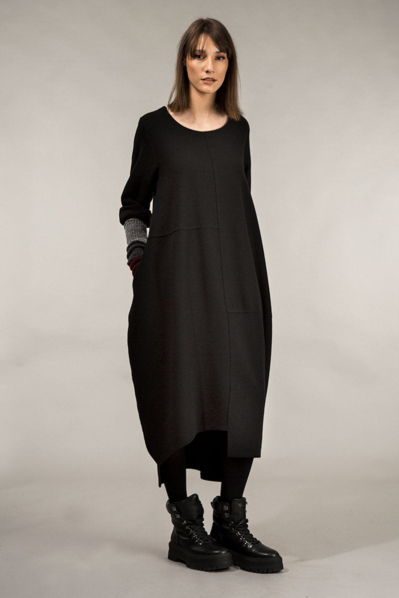 Asymmetrical Black Jersey Cotton Dress 6