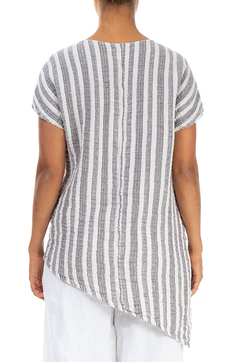 Asymmetric Stripy Textured Linen Tunic 2