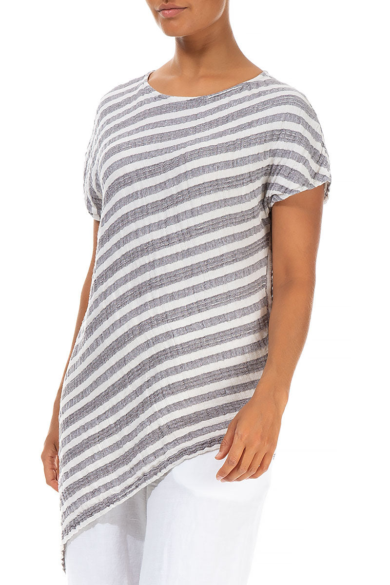 Asymmetric Stripy Textured Linen Tunic 3