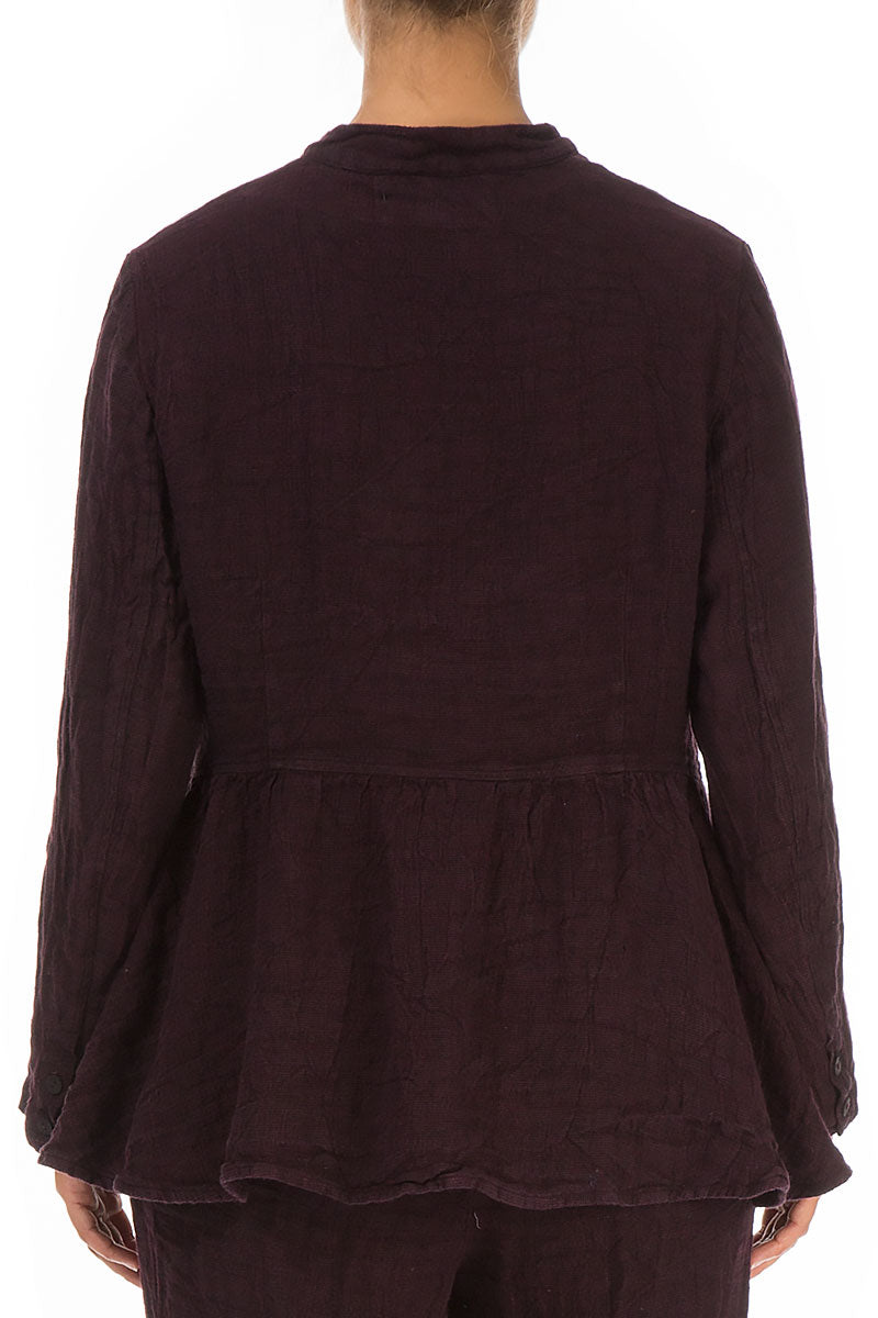 Aubergine Peplum Mélange Linen Jacket 2