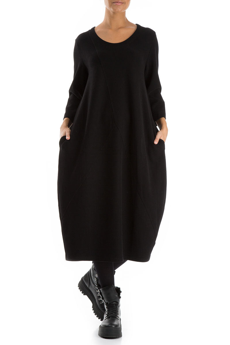 Balloon Black Cotton Jersey Dress 5