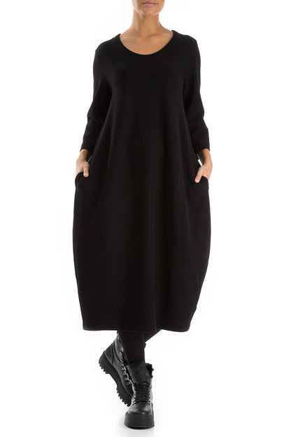 Balloon Black Cotton Jersey Dress 5