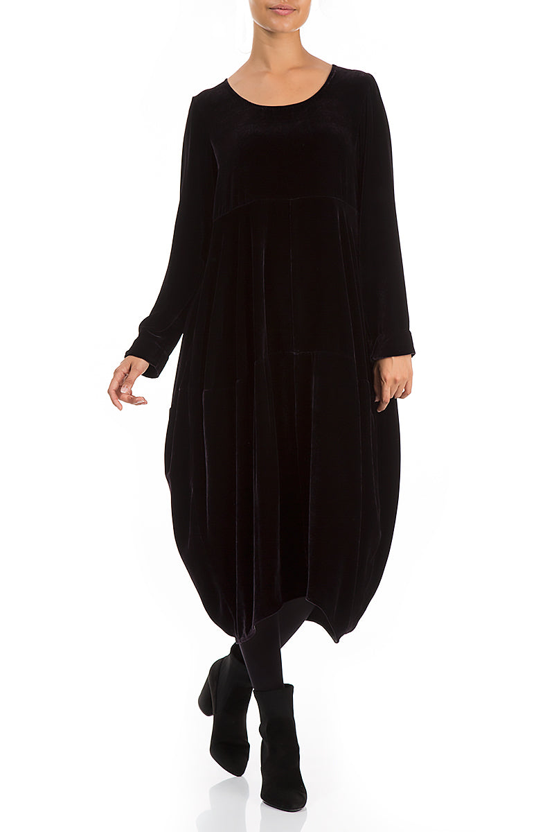 Balloon Black Silk Velvet Dress 5