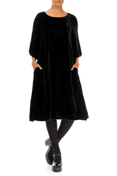 Bishop Sleeves Black Silk Velvet Dress 3